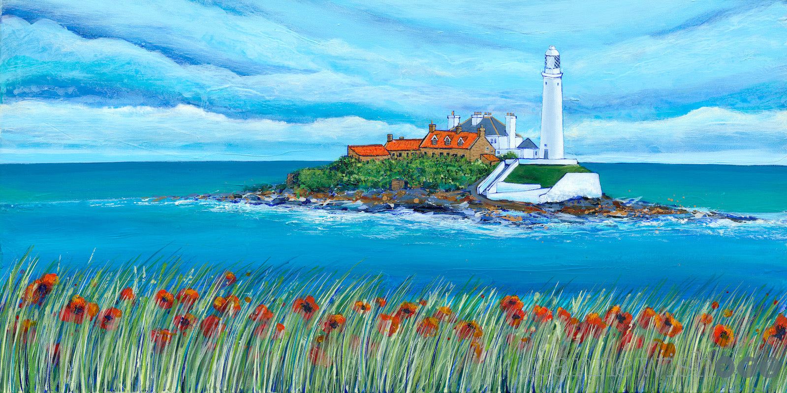 Blue Sky over St. Mary’s Lighthouse Original Painting